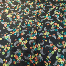 Ткань для платья (синтетика), темно-зеленая с цветочным орнаментом, 100х270см. СССР.